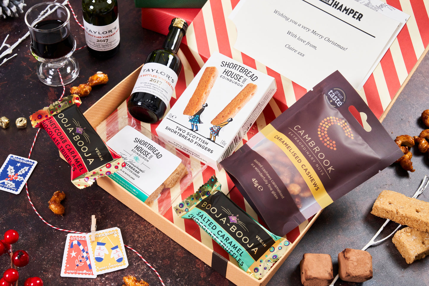 Luxury Christmas Letter Box Hamper with Port & Chocolate truffles