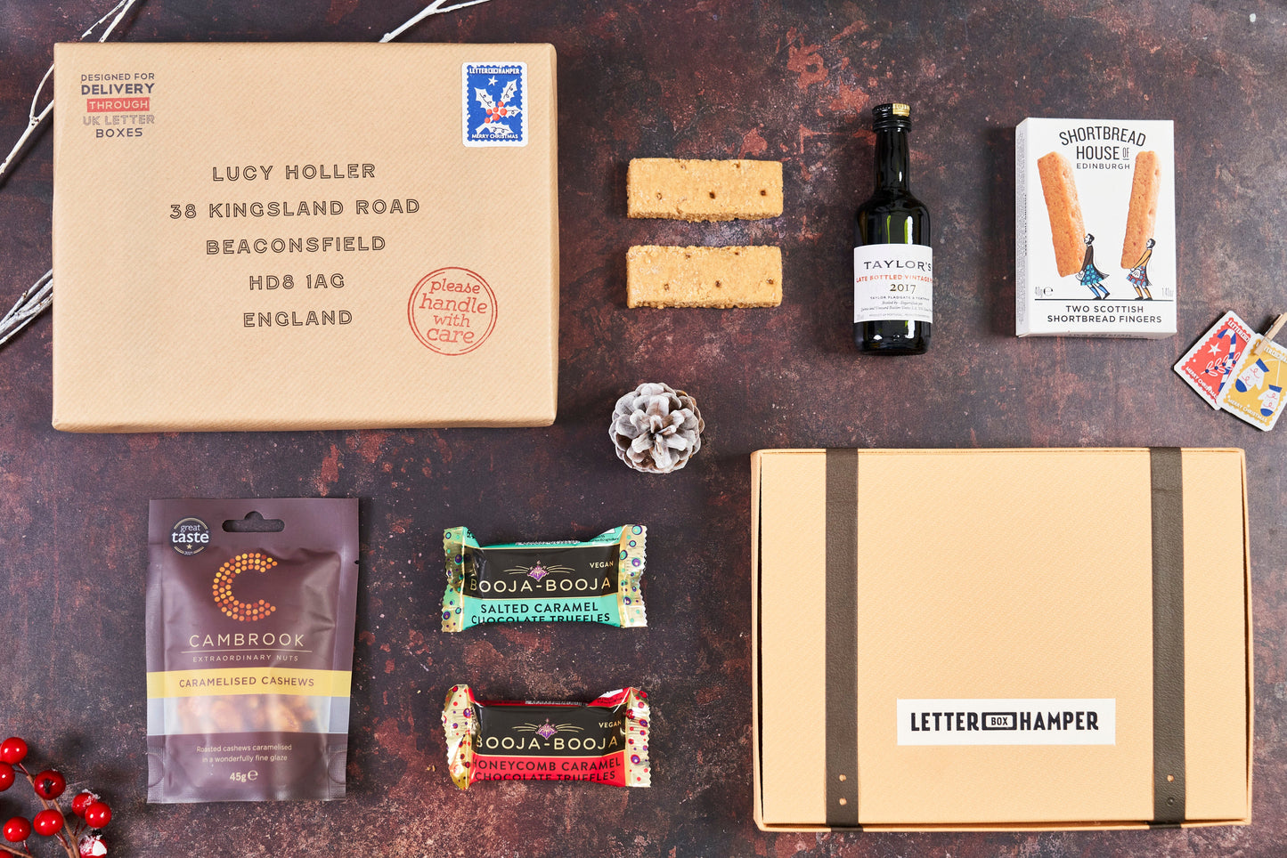 Luxury Christmas Letter Box Hamper with Port & Chocolate truffles